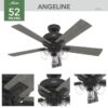 Hunter 52579 Angeline Easy Install 52-in Matte Black with Dark Gray Oak Blades Ceiling Fan With Light and Pull Chain Included 5 -Blade