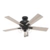 Hunter 52579 Angeline Easy Install 52-in Matte Black with Dark Gray Oak Blades Ceiling Fan With Light and Pull Chain Included 5 -Blade