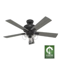 Hunter 52579 Angeline Easy Install 52-in Matte Black with Dark Gray Oak Blades Ceiling Fan With Light and Pull Chain Included 5 -Blade