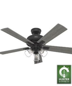 Hunter 52579 Angeline Easy Install 52-in Matte Black with Dark Gray Oak Blades Ceiling Fan With Light and Pull Chain Included 5 -Blade