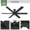 Hunter 52582 Lakeway SureSpeed 60-in Matte Black with Matte Black Blades Covered Outdoor Ceiling Fan Without Light and Remote Control Included 6 -Blade