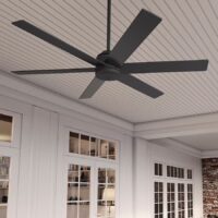 Hunter 52582 Lakeway SureSpeed 60-in Matte Black with Matte Black Blades Covered Outdoor Ceiling Fan Without Light and Remote Control Included 6 -Blade