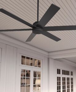 Hunter 52582 Lakeway SureSpeed 60-in Matte Black with Matte Black Blades Covered Outdoor Ceiling Fan Without Light and Remote Control Included 6 -Blade
