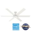 Hunter 52767 Lakeway ENERGY STAR 60-in Fresh White with Satin Blades Covered Outdoor Ceiling Fan Without Light and Remote Control Included 6 -Blade