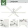 Hunter 52767 Lakeway ENERGY STAR 60-in Fresh White with Satin Blades Covered Outdoor Ceiling Fan Without Light and Remote Control Included 6 -Blade