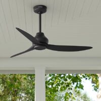 Hunter 52831 Mazzini ENERGY STAR 52-in Matte Black with Matte Black Blades Covered Outdoor Propeller Ceiling Fan Without Light and Remote Control Included 3 -Blade