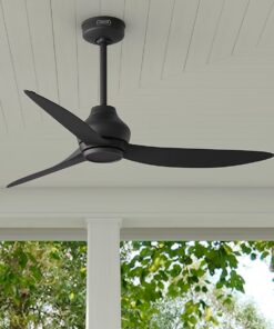 Hunter 52831 Mazzini ENERGY STAR 52-in Matte Black with Matte Black Blades Covered Outdoor Propeller Ceiling Fan Without Light and Remote Control Included 3 -Blade