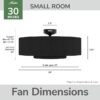 Hunter 52975 Jasmine Roth Brookside 30-in Matte Black with Matte Black Blades Fandelier Ceiling Fan With Light 3 -Blade