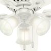 Hunter 53326 Builder 52-in Snow White with Snow White/Light Oak Blades Flush Mount Ceiling Fan With Light and Pull Chain Included 5 -Blade