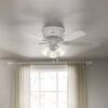 Hunter 53326 Builder 52-in Snow White with Snow White/Light Oak Blades Flush Mount Ceiling Fan With Light and Pull Chain Included 5 -Blade