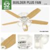 Hunter 53326 Builder 52-in Snow White with Snow White/Light Oak Blades Flush Mount Ceiling Fan With Light and Pull Chain Included 5 -Blade