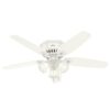 Hunter 53326 Builder 52-in Snow White with Snow White/Light Oak Blades Flush Mount Ceiling Fan With Light and Pull Chain Included 5 -Blade