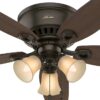 Hunter 53327 Builder Plus 52-in New Bronze with Harvest Mahogany/Brazilian Cherry Blades Flush Mount Ceiling Fan With Light and Pull Chain Included 5 -Blade