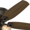 Hunter 53327 Builder Plus 52-in New Bronze with Harvest Mahogany/Brazilian Cherry Blades Flush Mount Ceiling Fan With Light and Pull Chain Included 5 -Blade