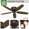 Hunter 53327 Builder Plus 52-in New Bronze with Harvest Mahogany/Brazilian Cherry Blades Flush Mount Ceiling Fan With Light and Pull Chain Included 5 -Blade