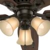Hunter 53327 Builder Plus 52-in New Bronze with Harvest Mahogany/Brazilian Cherry Blades Flush Mount Ceiling Fan With Light and Pull Chain Included 5 -Blade