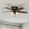 Hunter 53327 Builder Plus 52-in New Bronze with Harvest Mahogany/Brazilian Cherry Blades Flush Mount Ceiling Fan With Light and Pull Chain Included 5 -Blade