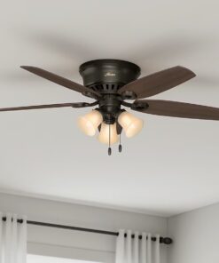 Hunter 53327 Builder Plus 52-in New Bronze with Harvest Mahogany/Brazilian Cherry Blades Flush Mount Ceiling Fan With Light and Pull Chain Included 5 -Blade
