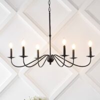 JONATHAN Y JYL7559A Wicklow 34.75 Iron Bohemian Farmhouse 6 -Light Oil-rubbed Black Bare bulb Iron Chandelier