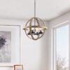 Kichler 34823A Barrington 4 -Light Anvil Iron and Distressed Antique Grey Farmhouse Seeded glass Globe Medium Hanging Pendant Light