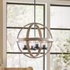Kichler 34823A Barrington 4 -Light Anvil Iron and Distressed Antique Grey Farmhouse Seeded glass Globe Medium Hanging Pendant Light