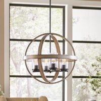Kichler 34823A Barrington 4 -Light Anvil Iron and Distressed Antique Grey Farmhouse Seeded glass Globe Medium Hanging Pendant Light