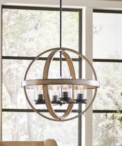 Kichler 34823A Barrington 4 -Light Anvil Iron and Distressed Antique Grey Farmhouse Seeded glass Globe Medium Hanging Pendant Light