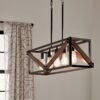 Kichler 82345 Barrington 5 -Light Distressed Black and Wood Tone Farmhouse Cage Linear Large Hanging Kitchen Island Light