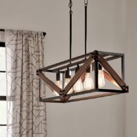 Kichler 82345 Barrington 5 -Light Distressed Black and Wood Tone Farmhouse Cage Linear Large Hanging Kitchen Island Light