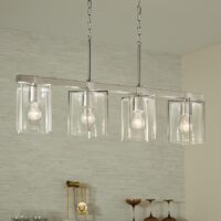 Kichler 82421 Birk 4 -Light Brushed Nickel Farmhouse Clear glass Linear Large Hanging Kitchen Island Light
