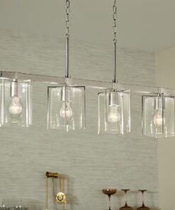 Kichler 82421 Birk 4 -Light Brushed Nickel Farmhouse Clear glass Linear Large Hanging Kitchen Island Light