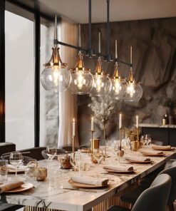 LNC LIZFZMU88H5O8C Capensis 5 -Light Black Lighting Fixture for Kitchen and Dining Modern/contemporary Clear glass Globe Large Hanging Kitchen Island Light
