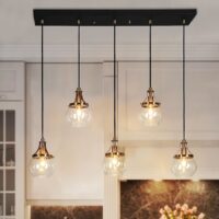 LNC LZI2QAN88P5N8C Capensis 5 -Light Black Dining Room Light Fixture Over Table Modern/contemporary Clear glass Globe Large Hanging Kitchen Island Light