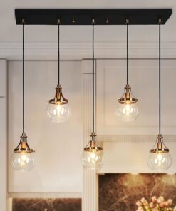 LNC LZI2QAN88P5N8C Capensis 5 -Light Black Dining Room Light Fixture Over Table Modern/contemporary Clear glass Globe Large Hanging Kitchen Island Light