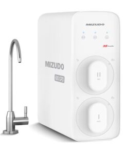 Mizudo WP600A0W Pureflo 8-stage 600 GPD Tankless RO Water Filter Carbon block Under Sink Reverse Osmosis Filtration System Under Sink Water Filtration System with Stainless Steel Faucet