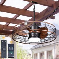 Oaks Decor BDHW2308 Selva 23-in Black with Brown Blades Uncovered Outdoor Smart Cage Ceiling Fan With Light and Remote Control Included 5 -Blade