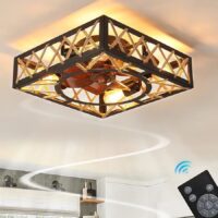 Oaks Decor L6008 Pavia 20-in Black with Brown Blades Flush Mount Smart Cage Ceiling Fan With Light and Remote Control Included 7 -Blade