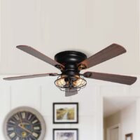 Parrot Uncle F6233110V 48-in Matte Black with Brown Blades Flush Mount Chandelier Ceiling Fan With Light and Remote Control Included 5 -Blade