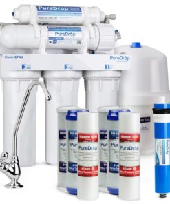PureDrop RTW5 5 Stage RO Water System 5-stage Membrane Reverse Osmosis Filtration Under Sink Water Filtration System with Brushed Nickel Faucet