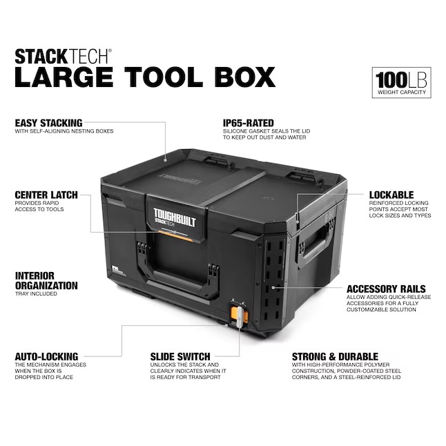 TOUGHBUILT TB-B1-B-50 STACKTECH Large 21-in W x 11.7-in H x 16-in D Plastic Metal Tool Box2_11zon TOUGHBUILT TB-B1-B-50 STACKTECH Large 21-in W x 11.7-in H x 16-in D Plastic/Metal Tool Box