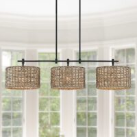 True Fine TD10049C Villa 3 -Light Matte Black Rattan Metal Chandelier