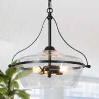 ZEVNI Madlen 3 -Light Matte Black Cage Clear glass Glass Chandelier (L3QB2UQNW785BS78)