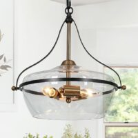 ZEVNI Madlen 3 -Light Matte Black Cage Clear glass Metal Chandelier (L3AJMBEQW785GS88)