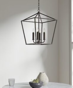 allen + roth CH31-4BZ Lane 4 -Light Matte Bronze Transitional Metal Square Medium Outdoor Hanging Pendant Light