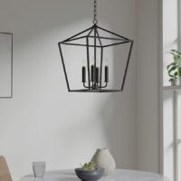 allen + roth CH31-4MBK Lane 4 -Light Matte Black Transitional Metal Square Medium Outdoor Hanging Pendant Light