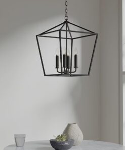 allen + roth CH31-4MBK Lane 4 -Light Matte Black Transitional Metal Square Medium Outdoor Hanging Pendant Light