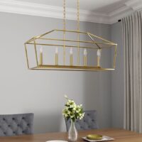 allen + roth CH31-5GD Lane 5 -Light Gold Transitional Linear Medium Outdoor Hanging Kitchen Island Light