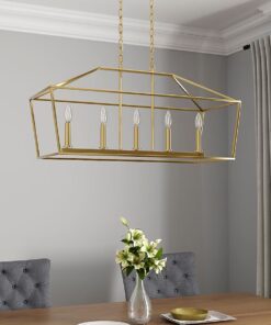 allen + roth CH31-5GD Lane 5 -Light Gold Transitional Linear Medium Outdoor Hanging Kitchen Island Light