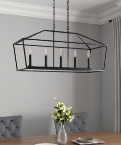 allen + roth CH31-5MBK Lane 5 -Light Matte Black Transitional Metal Linear Medium Outdoor Hanging Kitchen Island Light
