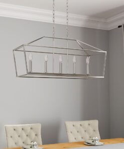 allen + roth CH31-5PNK Lane 5 -Light Polished Nickel Transitional Linear Medium Outdoor Hanging Kitchen Island Light